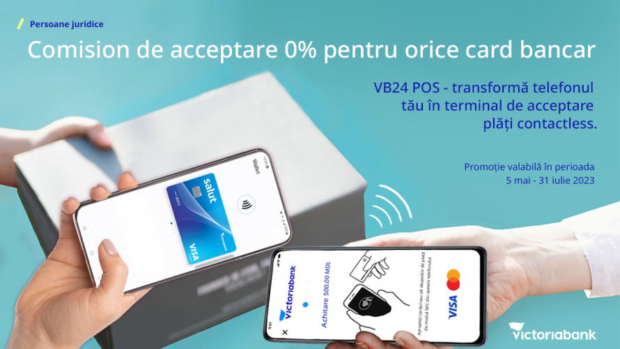 Comision de acceptare 0% la orice card bancar: VB24 POS transformă telefonul tău în terminal de acceptare plăți contactless