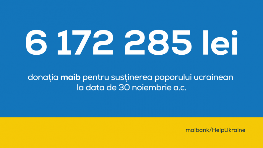 Un nou ajutor pentru refugiații ucraineni: donația maib sumată în luna noiembrie constituie 6 172 285 lei 