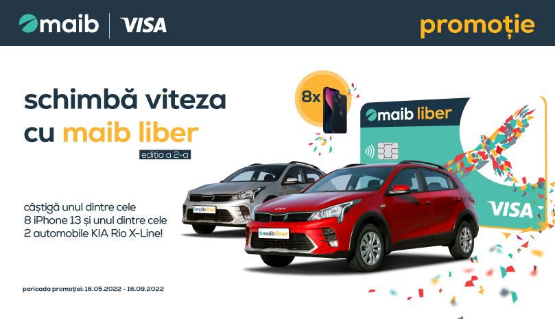 Maib lansează Ediția 2 „Schimbă viteza cu maib liber” cu dublu premii: opt iPhone 13 și două automobile KIA Rio X-Line