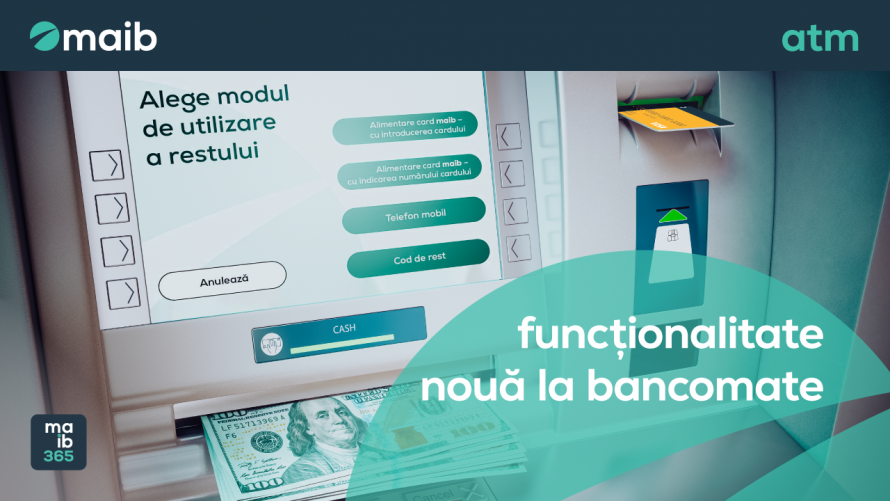 Vinde și cumpără valută în numerar la atm-urile maib, iar restul redirecționează-l pe cardul maib