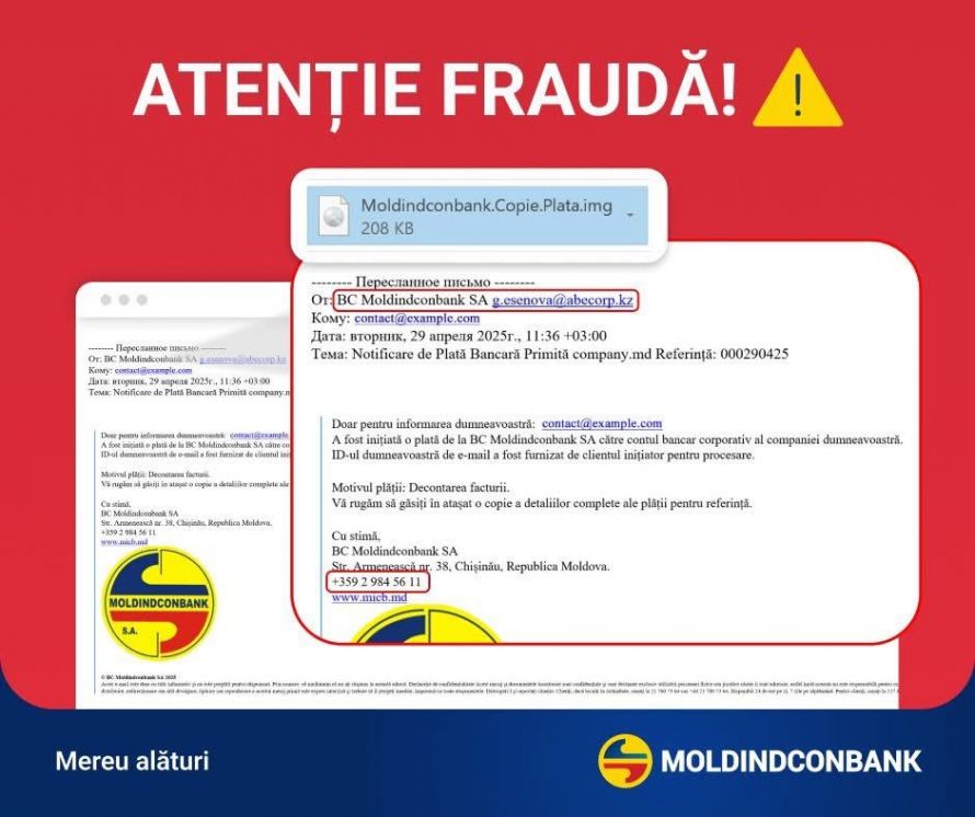 Ai primit un email fals din partea Moldindconbank? Iată ce trebuie să faci