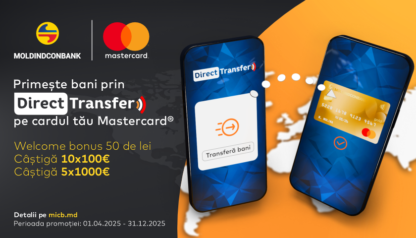 Moldindconbank și Mastercard te premiază pentru transferurile din străinătate