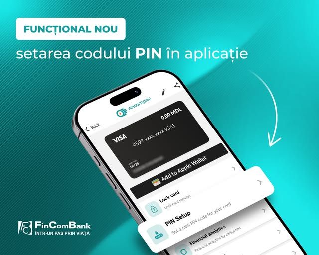 FinComBank introduce funcția de setare PIN direct din aplicația mobilă