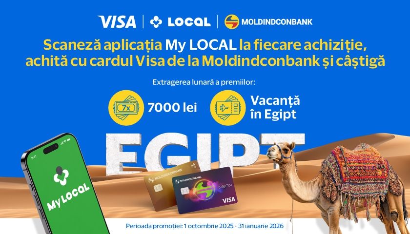 Plătești cu Visa de la Moldindconbank la Local și câștigi o vacanță de vis în Egipt