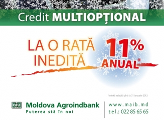 Moldova Agroindbank: De sărbători dorințele se împlinesc! Creditul Multiopțional acum la o rată inedită – 11% anual