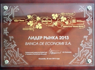 Banca de Economii S.A. a fost distinsă cu titlul de ”Liderul pieții 2013” de către MasterCard Worldwide