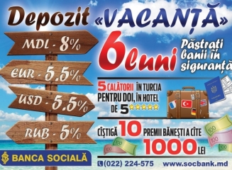 Deschideți un depozit „Vacanță” la Banca Socială și puteți câștiga un sejur pentru 2 persoane în Turcia