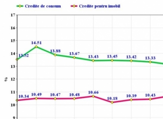(grafic) Rata medie a dobânzii la creditele în lei acordate populației a urcat până la 12,82% în ianuarie (2014)